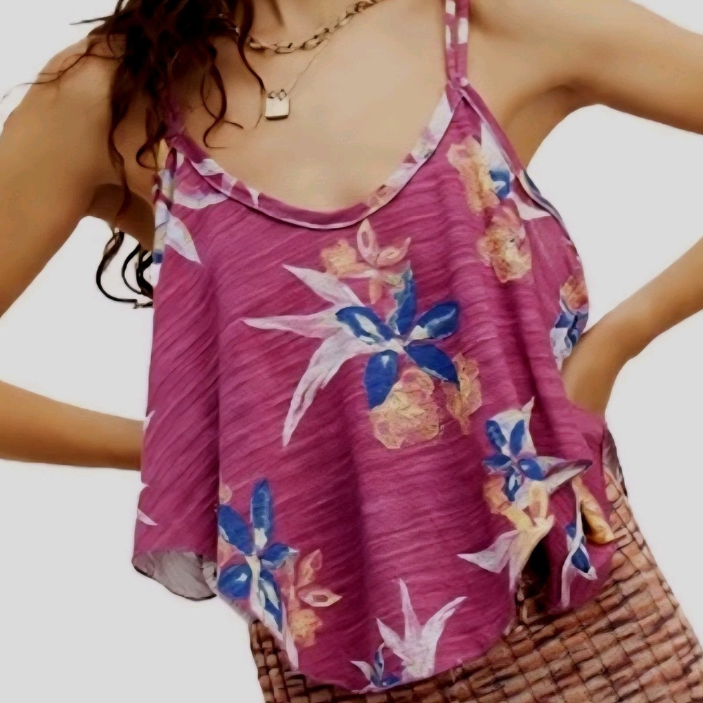 NWT We The Free Women's Small Purple Floral Strappy Tank Top Boho Flowy SMALL‎